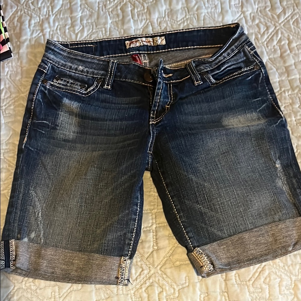 BKE Sabrina stretch Blue Jean Shorts with Distressed Cuffed Hem